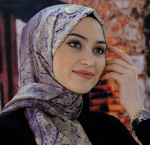 Cotton mixed Shawl Purple-Cream 053